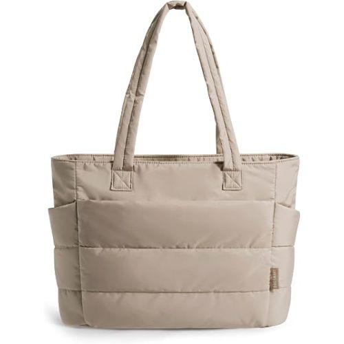 BAGSMART Puffy Tote Bag for Women, Lightweight Work Tote Handbag | 20L for 15.6" Laptop/ 18L for 15.6" Laptop, Quilted Shoulder Bag for Travel College Gym Daily
