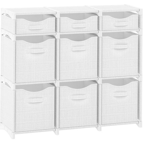 Cube Storage Organizer with Storage Bins Included - The Perfect Closet Organizers and Storage Solution. Includes 9 Storage Cubes, Great For Toy Storage, Closet Storage, Clothes Storage (White-Grey)