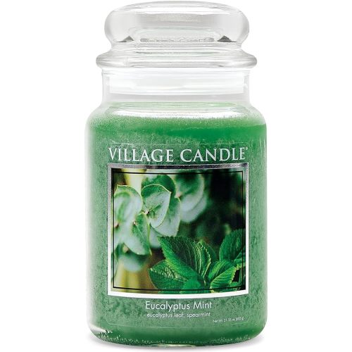 Village Candle Eucalyptus Mint Large Glass Apothecary Jar Scented Candle, 21.25 oz, Green