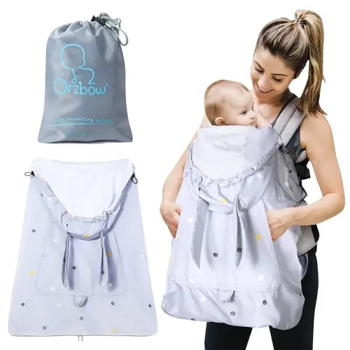Orzbow All-Season Baby Carrier Cover | Universal, Waterproof & Windproof Infant Carrier Cover with Rain and Sun Hood, Baby Wearing Sling Cover with Pockets for All Season, Grey Rabbit