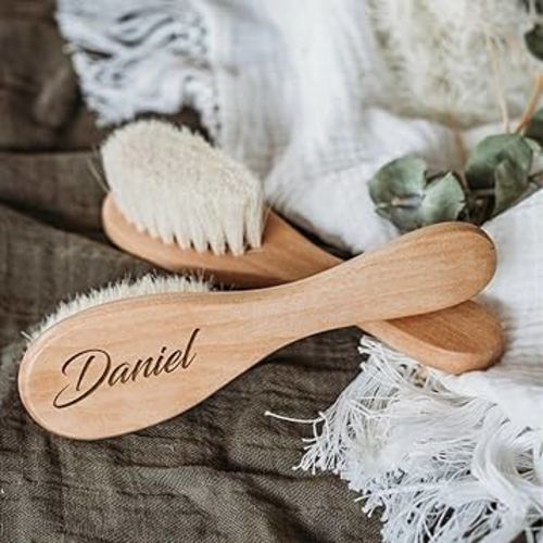 Personalized Baby Hairbrushes Custom Engrave Infant Name Wooden Newborn Hair Brush Comb Brush Natural Goat Bristles Great Birth/Baptism/Birthday Baby Shower Gifts
