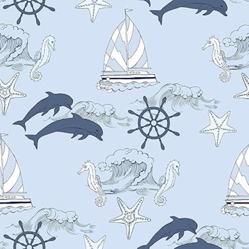 VaryStyle Blue Ocean Wallpaper Nursery Baby Blue Nautical Peel and Stick Wallpaper Coastal Blue Contact Paper for Cabinets Drawers Removable Adhesive Wallpaper for Kids Room Bedroom Walls 17.7"x118"