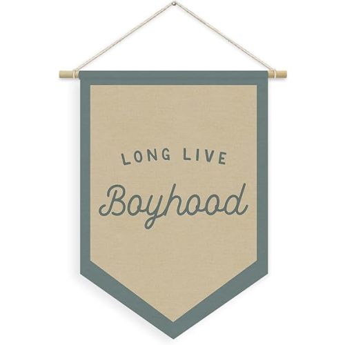 Boys Room Decor, Long Live Boyhood Linen Canvas Banner, Boy Nursery Wall Hanging Pennant Flag Banner for Boys Kids Toddler Room Bedroom Playroom Decor, 15x11in - Blue