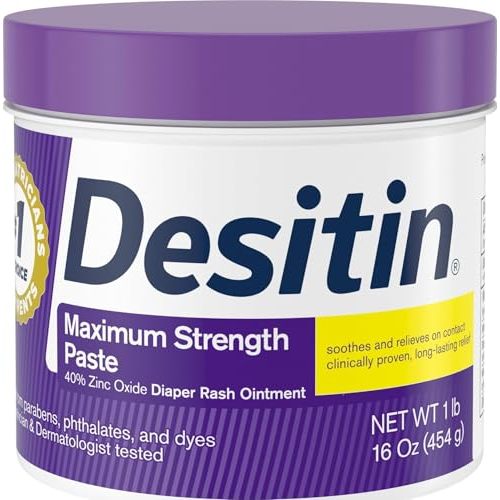 Desitin Maximum Strength Baby Diaper Rash Cream, 40% Zinc Oxide for Treatment, Relief & Prevention, Hypoallergenic, Phthalate- & Paraben-Free Paste, Protects Skin For Up To 12 Hours, 16 oz