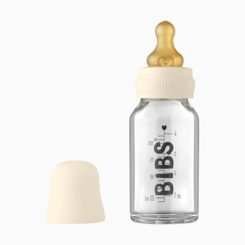 BIBS Baby Glass Bottle Complete Set with Natural Rubber Nipple - Ivory, 4 Oz