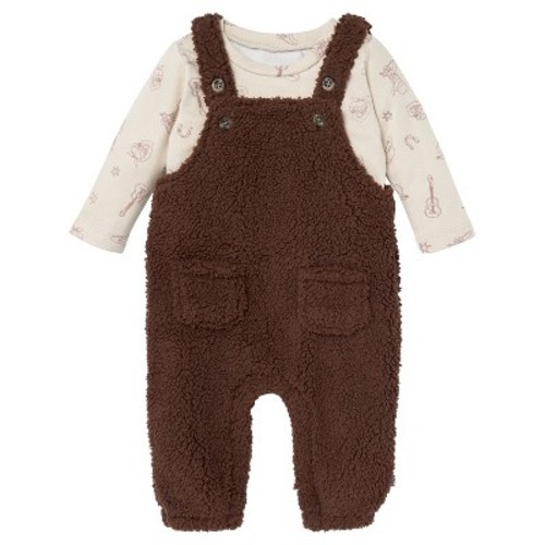 Modern Moments by Gerber Baby Boys' 2-Piece Plush Overall With Long Sleeve Top, Rich Brown, 6-9 Months