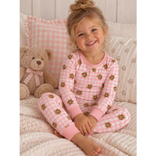 Long Sleeve 2-Piece Set, Pink Teddy Picnic