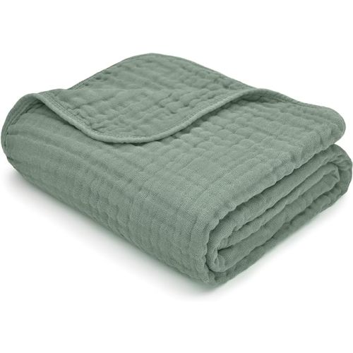 Comfy Cubs Muslin Baby Blanket - Soft, Lightweight, 6-Layer Cotton Swaddle Blankets for Newborns, Infants & Toddlers - 40" x 40" Large, Breathable & Versatile for Sleeping & Tummy Time - Fern