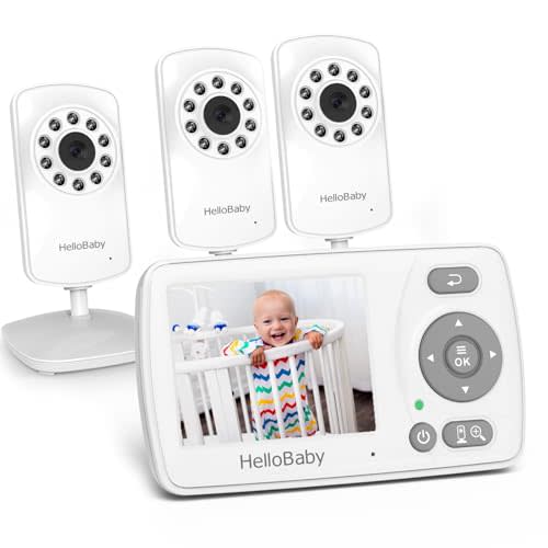 HelloBaby Monitor with 3 Cameras, 2.4'' Portable Travel Screen Baby Monitor No WiFi, 1000ft Long Range Video Baby Monitor, Night Vision, VOX Mode-Power Saving, Baby Safety Camera,for Baby/Pet/Elder