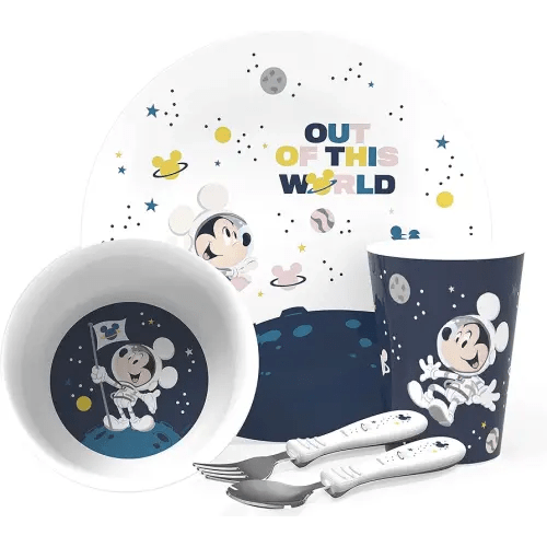 Zak Designs Disney Mickey Mouse Kids Dinnerware Set Includes Plate, Bowl, Tumbler and Utensil Tableware, Made of Non-BPA Durable Material and Perfect for Kids (5 Piece Set, Space, Non-BPA)