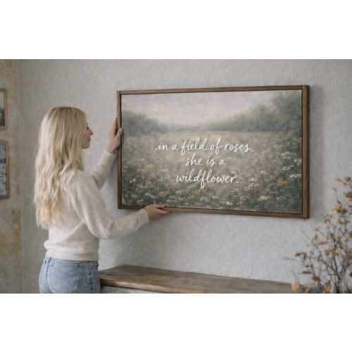 Wildflower Wood Sign | Framed Floral Wall Art | “In a Field of Roses She Is a Wildflower”