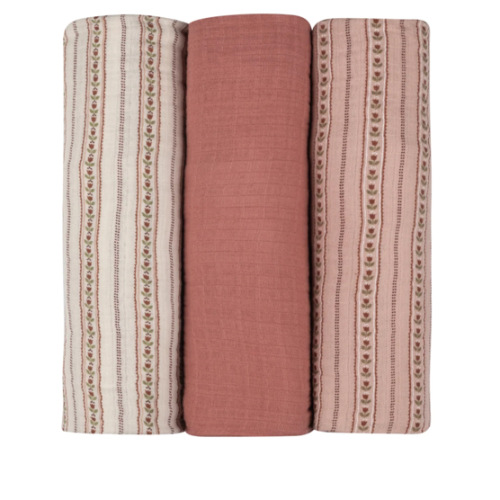 Baby Girl Muslin Swaddle Blanket 3-Pack | Jersey Cotton | Linear Tulip | Ely's & Co – Ely's & Co.
