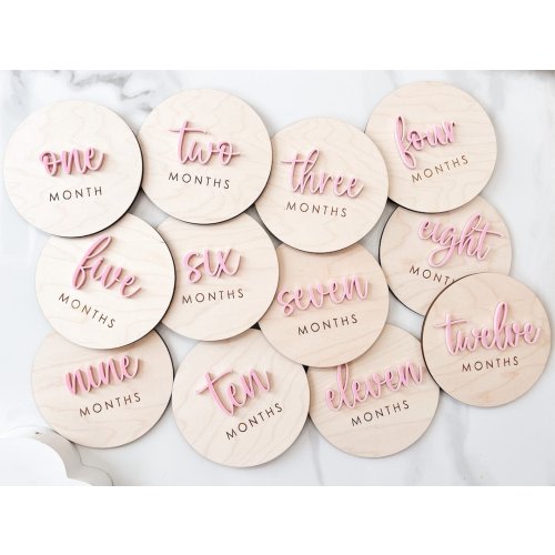 Baby Monthly Milestone Marker, 1-12 Month Baby milestone cards, Monthly Wooden Milestone Discs, Personalized Month Signs Baby Acrylic