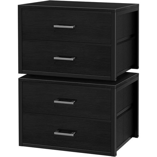 BOLUO Stackable Storage Drawers Closet Organizers and Storage Fabric 2 Drawer Dresser for Bedroom Set of 2 Black Modern