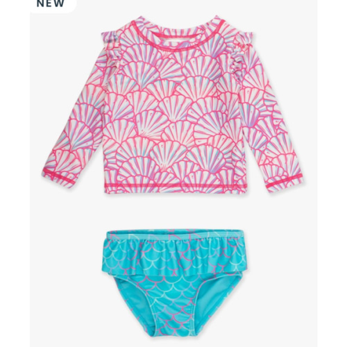 Flutter Long Sleeve Rash Guard Skirted 2-Piece Swimsuit