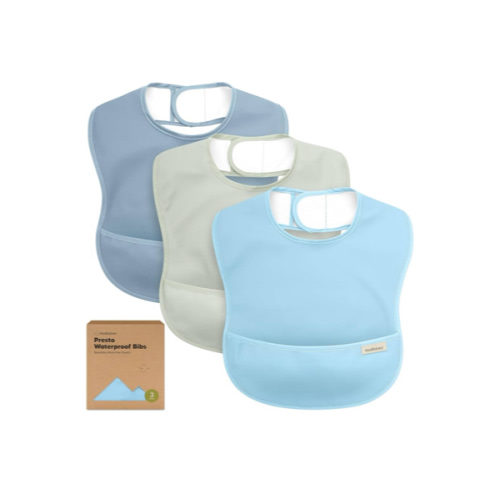 KeaBabies 3-Pack Waterproof Baby Bibs for Eating - Lightweight Toddler Feeding Bibs with Large Food Catcher, Mess Proof, Food-Grade Baby Eating Essentials, Easy to Put On & Clean (Ocean)