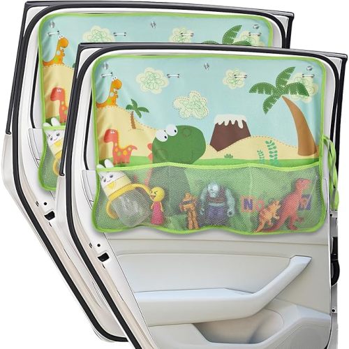 Car Sun Shade Side Window, 2 Pcs Blackout Car Window Shade for Baby Privacy with Storage Net Pockets Auto Curtains 7 Suction Cups for Heat/UV Protection Sun Block Covers