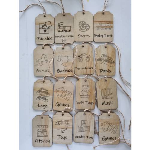 Personalised Toy Storage Tags, Toy Labels, Toy Room Organisation, Home Organisation Labels, wood labels, Toy Box Tags, Organisation Tags