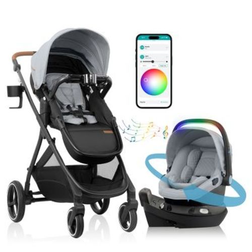 Evenflo Gold Shyft Intuiti Travel System with Rotating Lights and Sounds Infant Car Seat - Quartz Gray