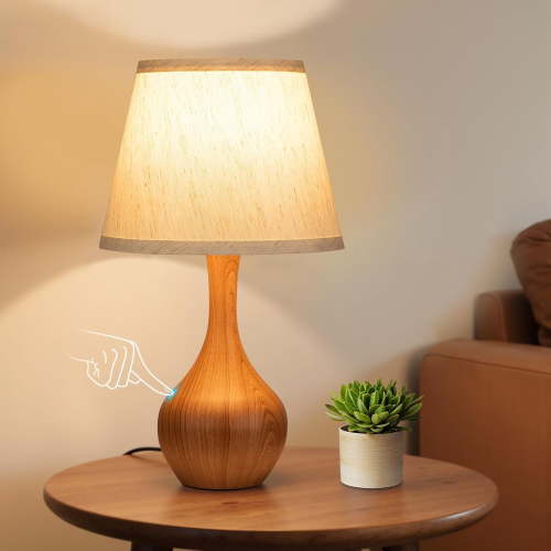 HIBIBUD Touch Table Lamp for Bedroom,3-Way Dimmable Small Bedside Lamps for Night Stands with Wires,Wood-Paint Desk Lamp for Kids Room,Office,Living Room,End Table(Led Bulb Included)