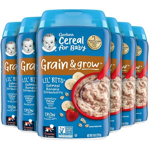 Gerber Lil' Bits Oatmeal Banana Strawberry Baby Cereal, 8 Ounces (Pack of 6)