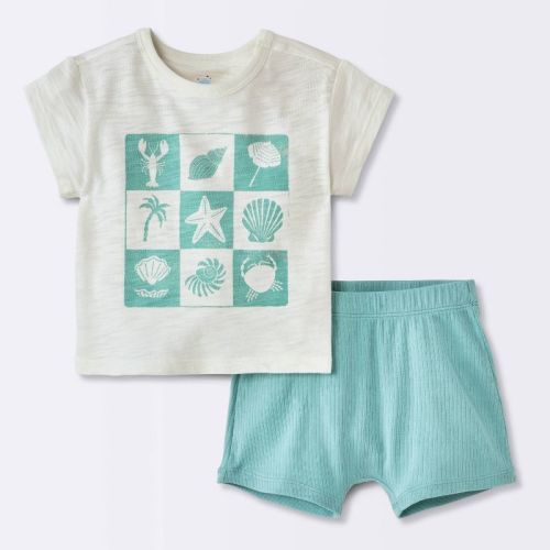 Baby Boys' Graphic T-Shirt and Chambray Shorts Set - Cloud Island™ Green 0-3M