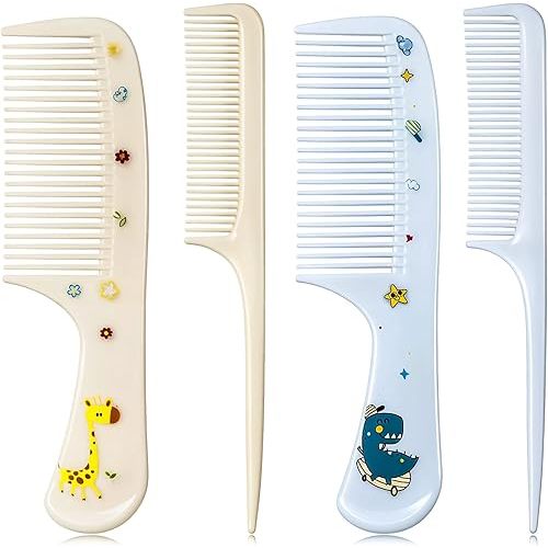 Jeffdad 4Pcs Baby Hair Comb, Kids Hair Brush Set for Girls Boys, Cute Hairs Comb Set Toddler Hairs Comb, Mini Comb Rat Tail Hairs Styling(Blue+Yellow)