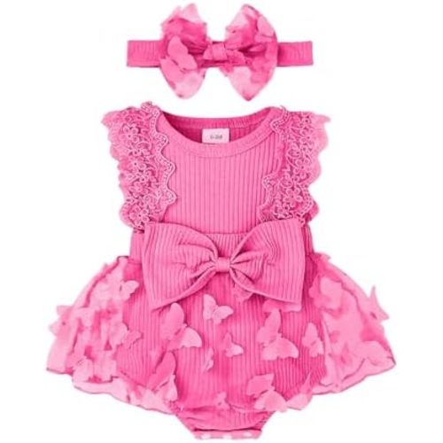 Baby Girl Clothes Romper Dress Sleeveless Lace with Headband 0-12M