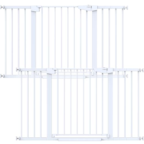 Cumbor 2 Pack 29.7-54.2" Baby Gate for Stairs, Mom's Choice Awards Winner-Auto Close Dog Gate for Doorways, Easy Install Pressure Mounted Pet Gate Indoor, Wide Safety Gate for Dog, White