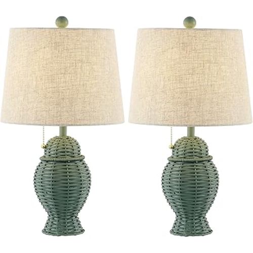 JONATHAN Y JYL4041C-SET2 Margie Wicker 20.5" Bohemian Rustic Iron LED Table Lamp Farmhouse, Coastal, Traditional, Living Room, Dining Room, Bedroom, Green (Set of 2)