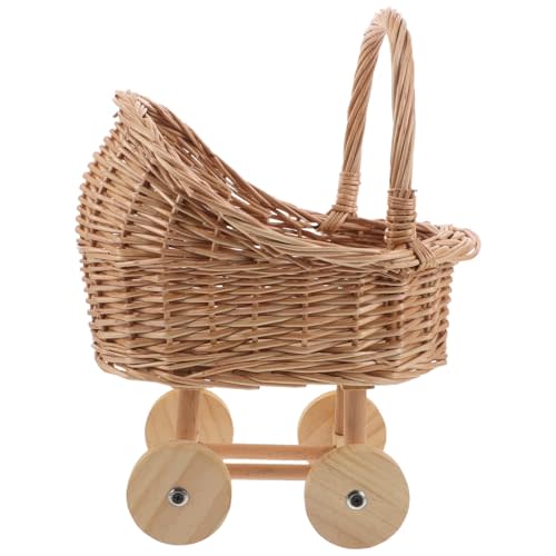 VOSAREA Mini Willow Cradle Decorative Mini Doll Carriage Stroller Baby Shower Girl Basket Woven Flower Basket for Baby Shower Party Favors