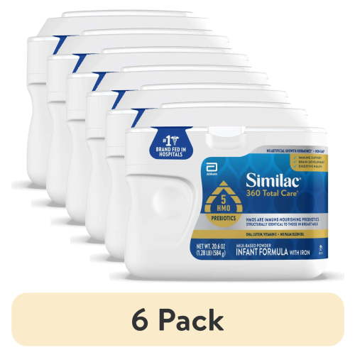(6 pack) Similac 360 Total Care Baby Formula Powder, Has 5 HMO Prebiotics, 20.6-oz Tub