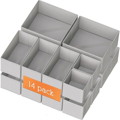 Drawer Organizer Clothes, 14 Pack Dresser Organizer for Baby Clothes, Underwear, Sock- Foldable Closet Organization and Storage Dividers Bins for Nursery, Bedroom and Dorm (Beige)