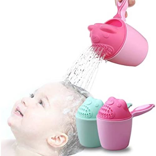 Baby Bath Rinse Cup with Bear Design for Rinsing Hair and Protecting Infant Eyes (Pink)