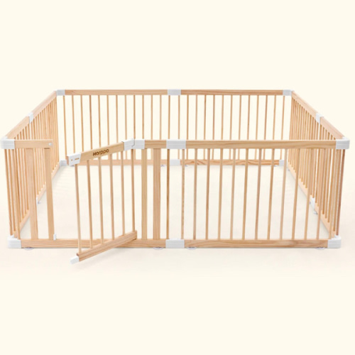 HARPPA Wooden Baby Gate Playpen | Non-Toxic Foldable DIY Adjustable Play Yard for Infants & Toddlers – Natural Finish Baby Fence for Small & Large Spaces