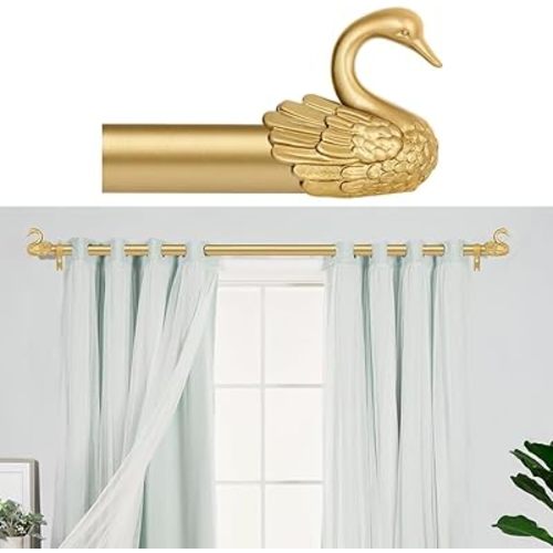 18-45’’ Curtain Rods for Windows 28 to 48 Inch(2.3-4Ft), Gold Curtain Rods with Fashion Swan Design,1 Inch Diameter Heavy Duty Adjustable Modern Decorative Telescoping Window Drapery Rods
