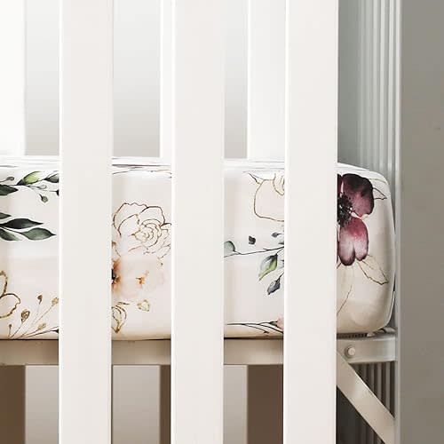 GRSSDER Stretch Ultra Soft Jersey Knit Fitted Crib Sheets Set 2 Pack, Universal Fitted Most Crib Mattress Pads Safe and Snug, Breathable Crib Fitted Sheet for Baby, Pink Rose Print