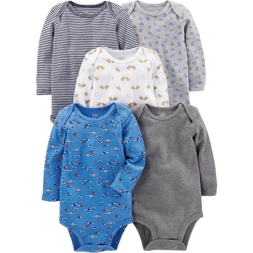 Simple Joys by Carter's Baby 5-pack Long-sleeved Bodysuits, Blue/Grey, Newborn