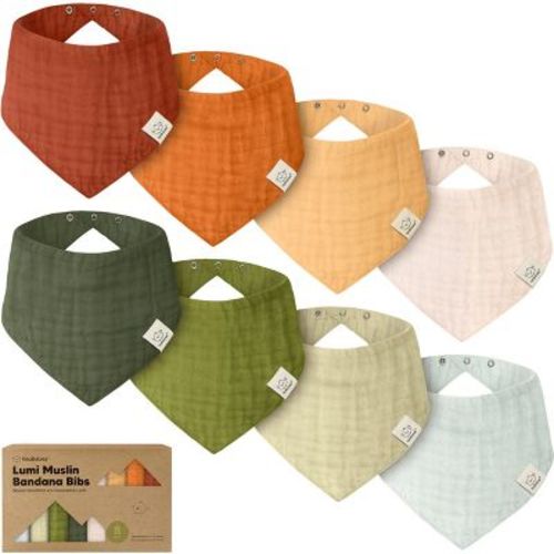 8pk Lumi Muslin Baby Bibs, Bandana Bibs for Baby Boy, Baby Girl, Muslin Drool Bib for Newborn, Toddler Girl, Boy (Sahara)