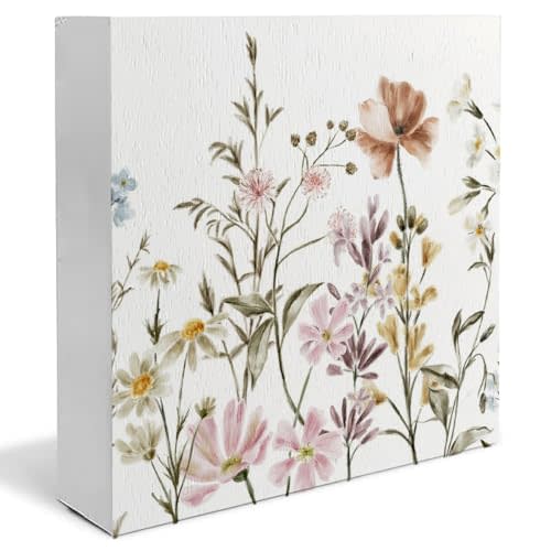 Absnfatu Wildflower Nursery Decor Girl, Boho Nursery Decor for Girl, Boho Floral Nursery Wood Box Sign Desk Decor for Nursery Toddler Baby Little Girl Room, Floral Nursery Decor, 5x5 Inches