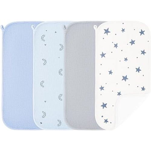 Susurration Muslin Burp Cloths, Soft Baby Burping Cloths for Unisex Boys and Girls, Newborn Essentials Large Extra Absorbent Washcloths, 20x10in, 4 Pack