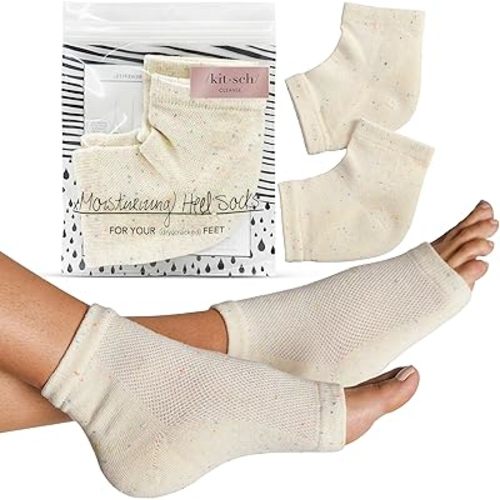Kitsch Moisturizing Socks for Cracked Heel Treatment – Moisturizing Reusable Gel Socks for Women & Men, Overnight Heel Socks with Insulated Gel Lining for Dry Cracked Feet, Open-Toe Design - 1 Pair