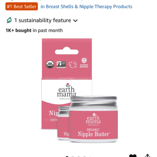Earth Mama Nipple Butter Nipple Cream 2-Pk Safe for Breastfeeding for Nursing 2 fl oz