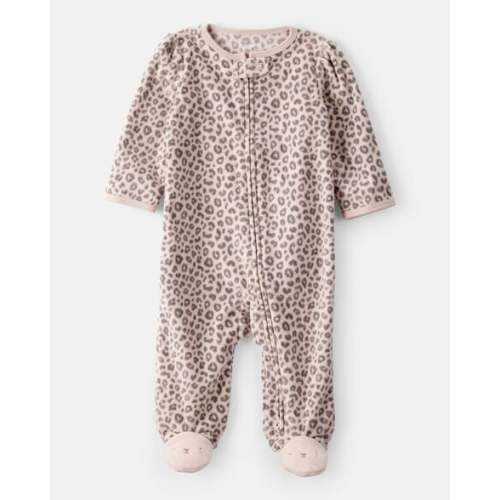 Baby Girl Leopard Print Loose Fit Long-Sleeve Sleep & Play Pajamas - Cream/Brown - Carter's | Carter's