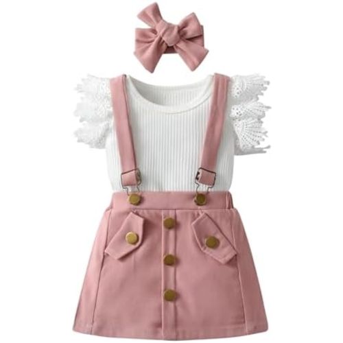 Derouetkia Baby Girl Clothes Summer Ruffle Sleeve Romper Skirt Headband Infant Girls Outfits Sets