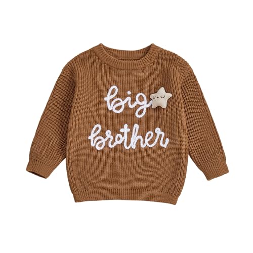 Toddler Baby Boy Fall Outfit Knit Sweater Star Decor Big Brother Bro Letter Embroidery Top Sweatshirt Infant Clothes