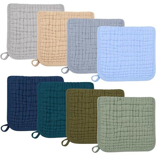 Muslin Burp Cloths for Baby Boys, Pack of 8, 6-Layer Large 20"x10" Organic Cotton Burping Cloths, Ultra Soft Absorbent, Spit Up Rags Drool Wash Cloths, Baby Essentials Registry