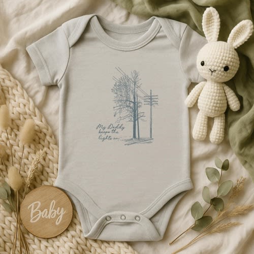 Lineman Baby Onesie, "My Daddy/Mommy Keeps the Lights On"
