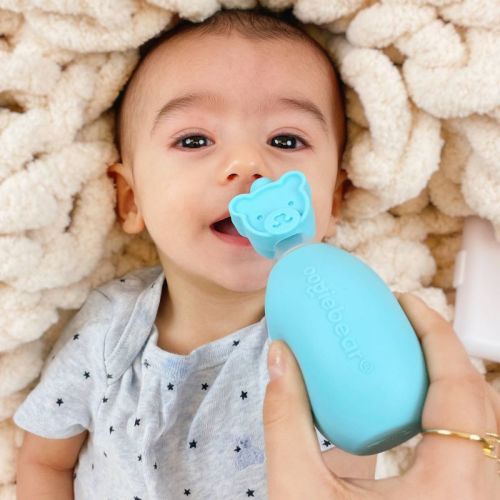 oogiebear Bulb Aspirator Handheld Baby Nose Cleaner for Newborns, Infants, and Toddlers - Blue