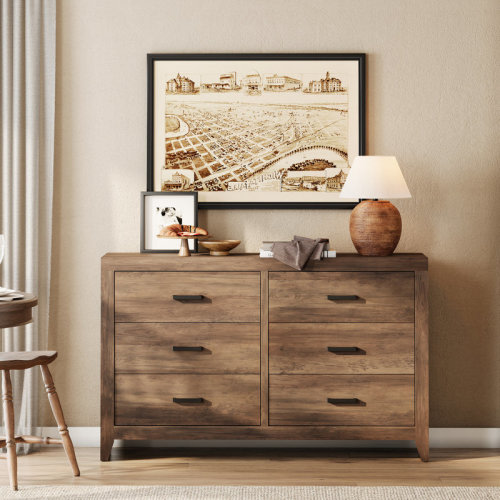 Millwood Pines 53" Rustic Brown 6-Drawer Dresser With Ample Storage Space & Reviews | Wayfair